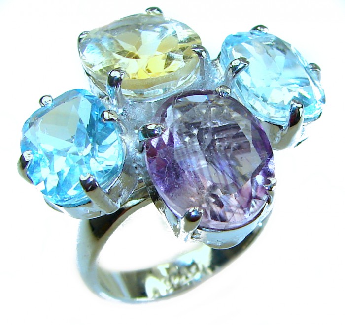 Serenity - Authentic 17.5 carat Multigem .925 Sterling Silver handcrafted Cocktail Ring s. 8