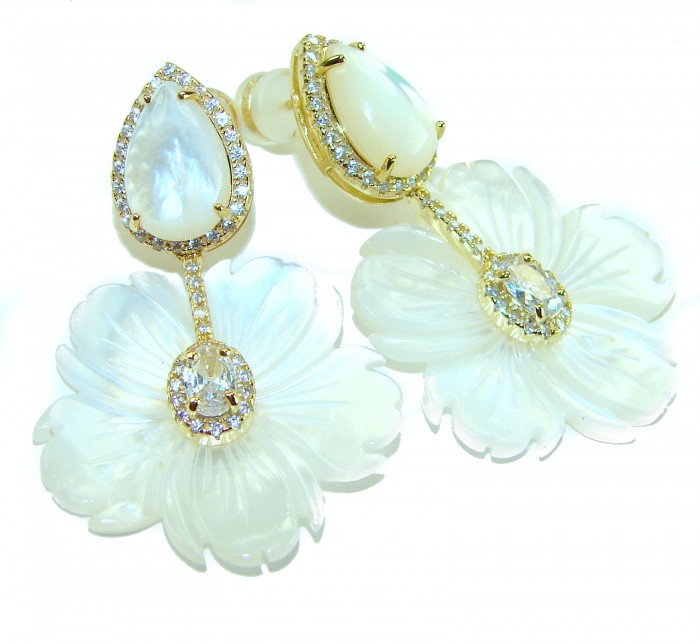 Sublime Blister Pearl White Sapphire 14K Gold over .925 Sterling Silver handcrafted Earrings