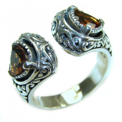 5.5 carat Citrine .925 Sterling Silver Handcrafted Huge Ring size 7