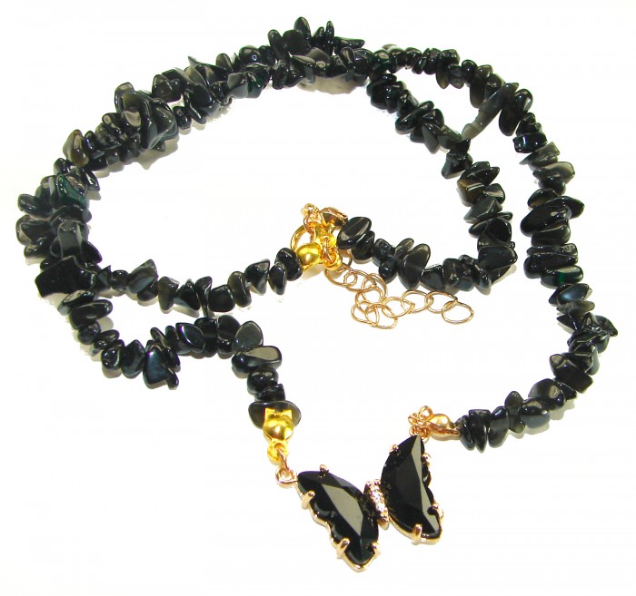 Green Butterfly authentic Onyx 14k Gold over .925 Sterling Silver handcrafted necklace