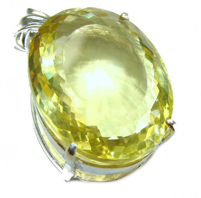 Perfection Oval cut 37.3 carat Lemon Quartz .925 Sterling Silver handcrafted LARGE pendant - video