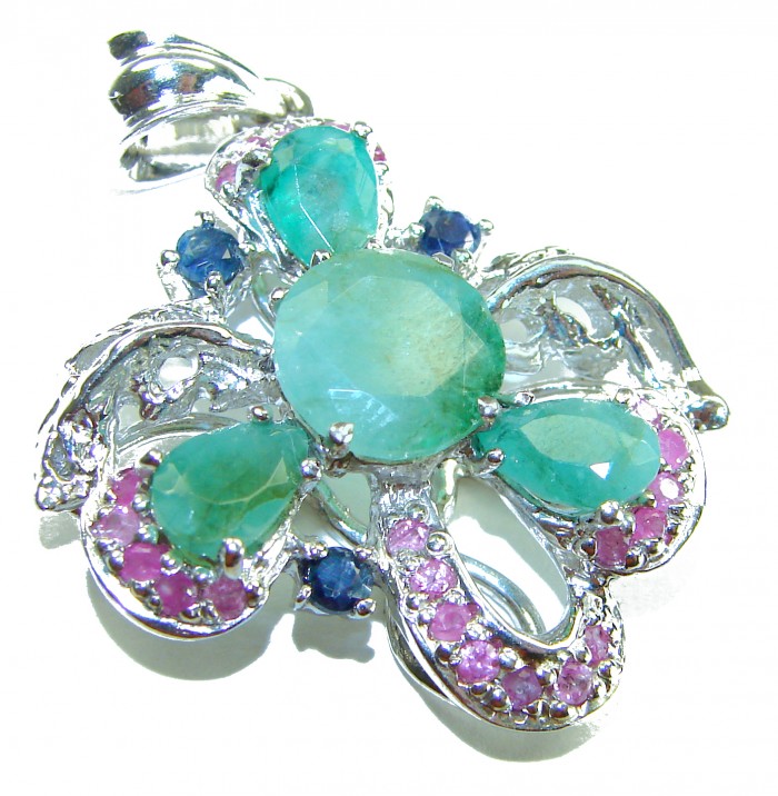 Authentic 12.5 carat Emerald Sapphire .925 Sterling Silver handcrafted Pendant