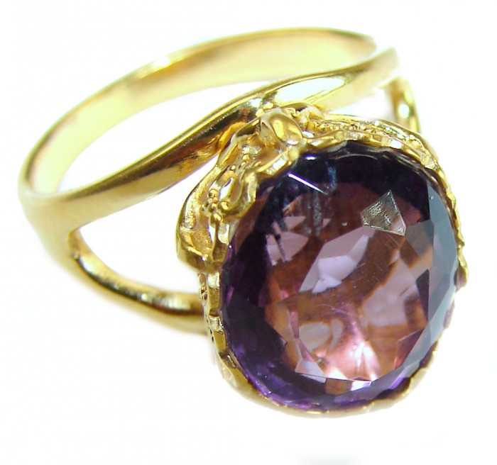 4.2 carat Amethyst 14K Gold over .925 Sterling Silver Handcrafted Ring size 6