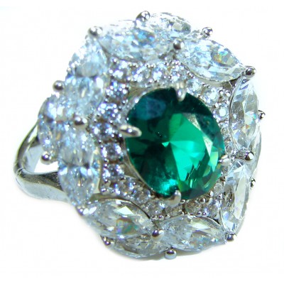 5.5 ctw Colombian Emerald .925 Sterling Silver handcrafted Statement .925 Sterling Silver Statement Ring size 7 1/4