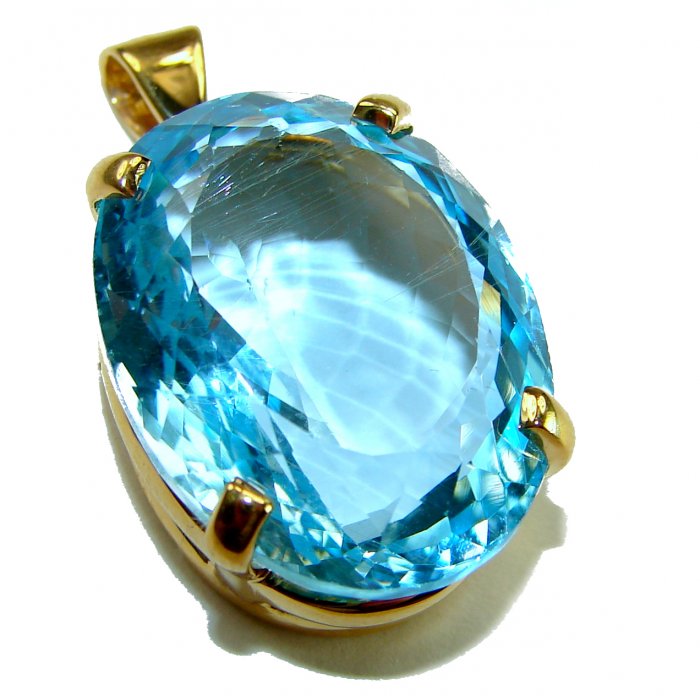 Atlantica oval cut 29.8 carat Swiss Blue Topaz 18K Gold over .925 Sterling Silver Handcrafted Pendant - video