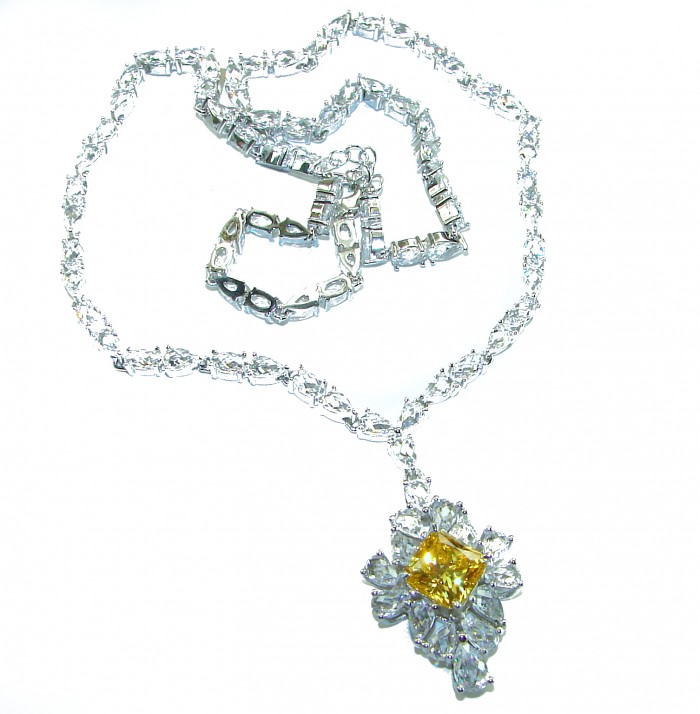 60.5 carat fancy cut Authentic Yellow Sapphire .925 Sterling Silver handcrafted Statement Necklace