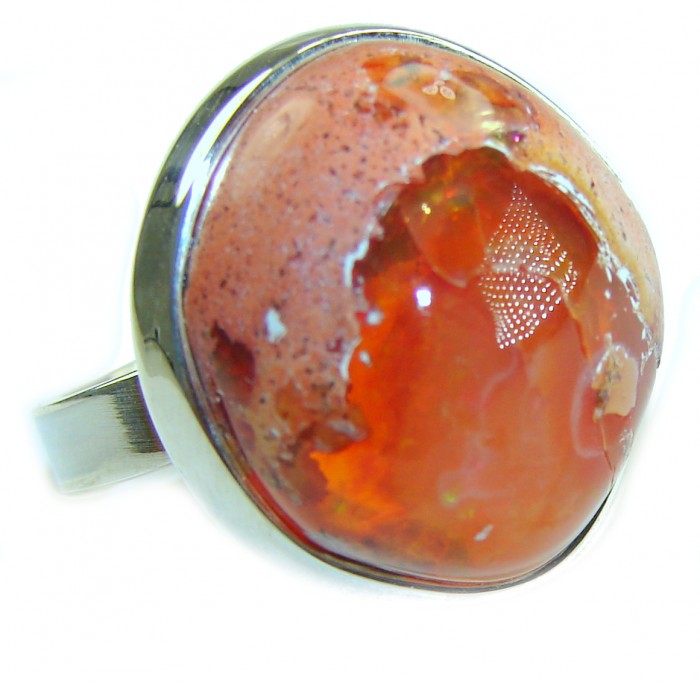 Orange Galaxy best quality 26.4 carat Mexican Opal .925 Sterling Silver handmade ring 7