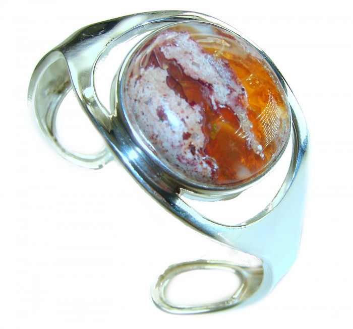 Simplicity 85.5 carat Genuine Mexican Fire Opal handcrafted .925 Sterling Silver Bracelet / Cuff