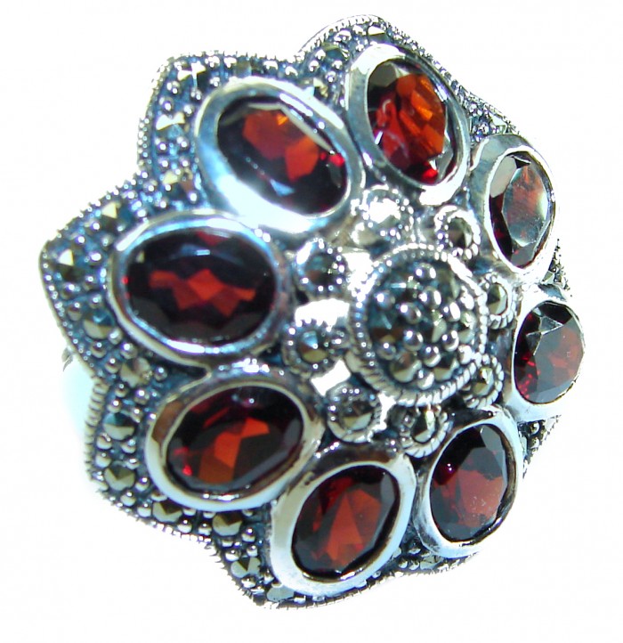 Royalty 22.5 carat oval cut Red Garnet .925 Sterling Silver handcrafted ring; s. 8
