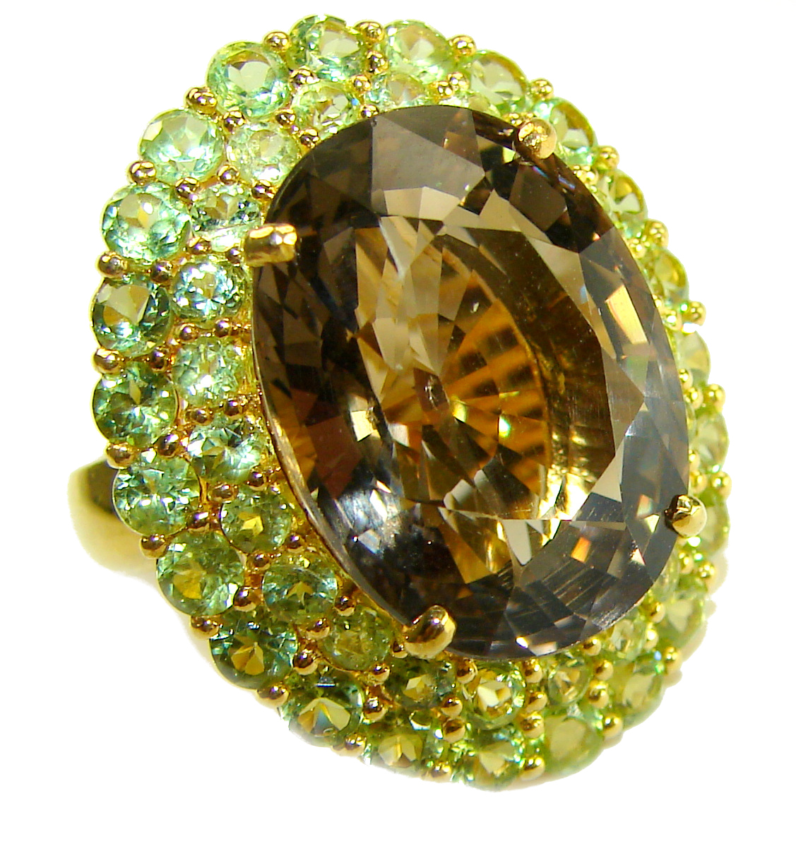 18.5ct Champagne Topaz Ring 925 Silver 18K Gold Oval Brown size: 7 Unique