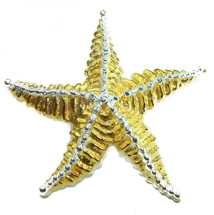 Large Italy made Starfish 18K Gold over .925 Sterling Silver handmade Pendant - Brooch