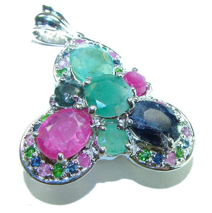 Authentic 12.5 carat Emerald Sapphire .925 Sterling Silver handcrafted Pendant