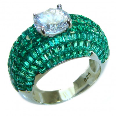 Love is Forever - authentic 11.2 carat Emerald .925 Sterling Silver Eternity Ring size 7