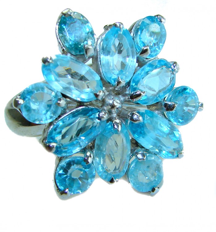 21.5 carat Swiss Blue Topaz .925 Sterling Silver handmade Statement Ring size 7