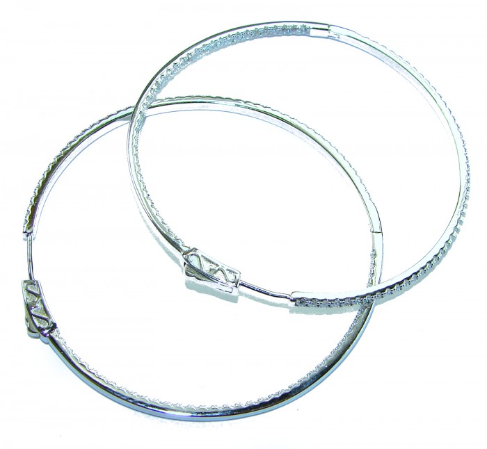 UNIQUE 2 inches long WHITE SAPPHIRE .925 Sterling Silver handmade Hoop Earrings