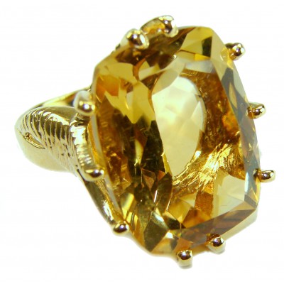 10.8 carat Genuine Lemon Quartz 14K Gold over .925 Sterling Silver handcrafted ring size 6