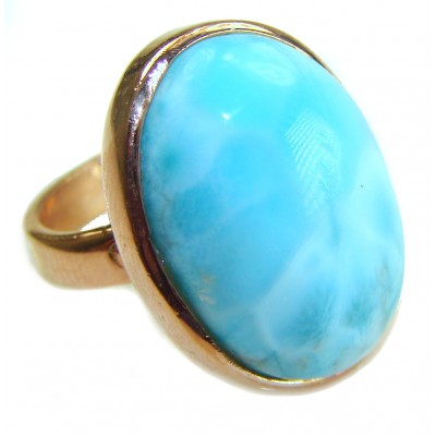 Blue Perfection AAAA QUALITY Blue Larimar 18K rose Gold over .925 Sterling Silver handmade Large ring size 8 adjustable