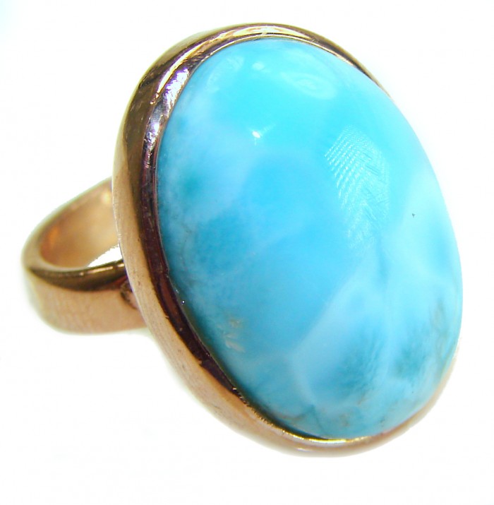 Blue Perfection AAAA QUALITY Blue Larimar 18K rose Gold over .925 Sterling Silver handmade Large ring size 8 adjustable
