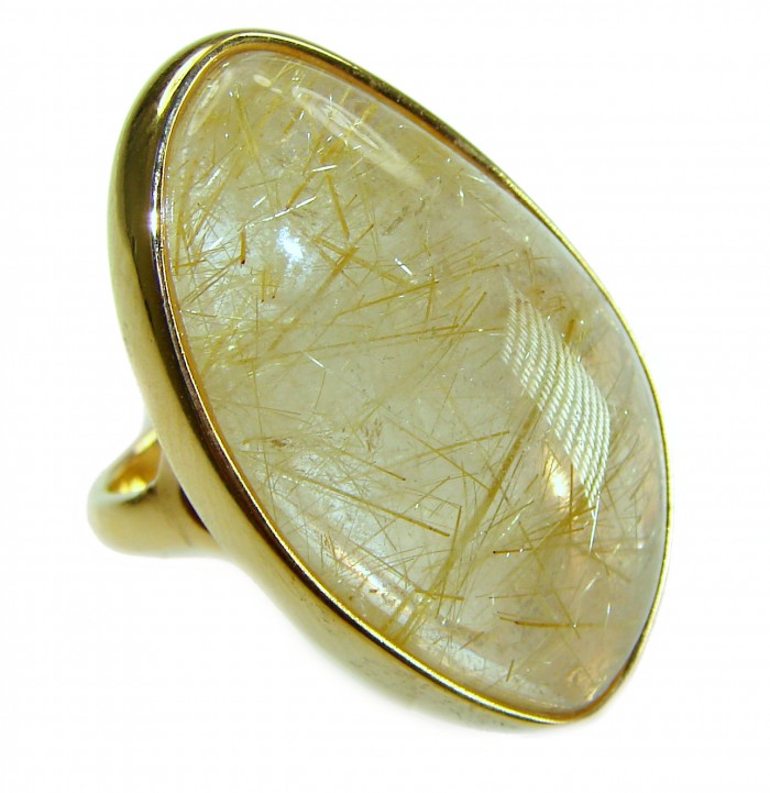 Incredible Design Golden Himalayan Rutilated Quartz 14K Gold over .925 Sterling Silver handcrafted ring size 5 3/4