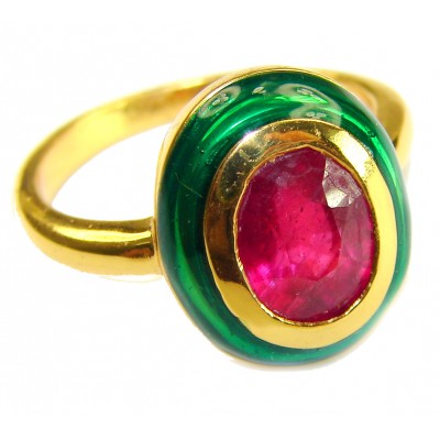 Spectacular Authentic 7.9 carat Ruby 22k Gold over .925 Sterling Silver handmade Cocktail Ring s. 8