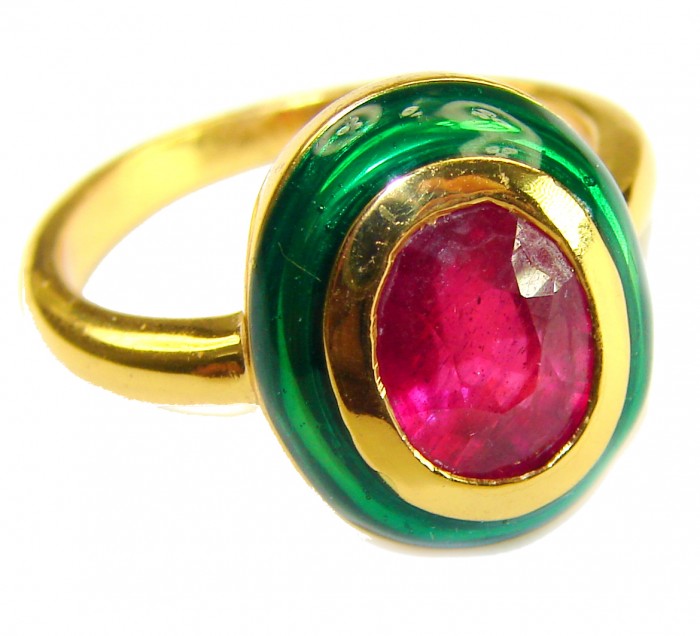 Spectacular Authentic 7.9 carat Ruby 22k Gold over .925 Sterling Silver handmade Cocktail Ring s. 8