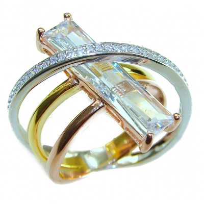Modern design 8.8 carat White Topaz 2 tones .925 Sterling Silver brilliantly handcrafted ring s. 6