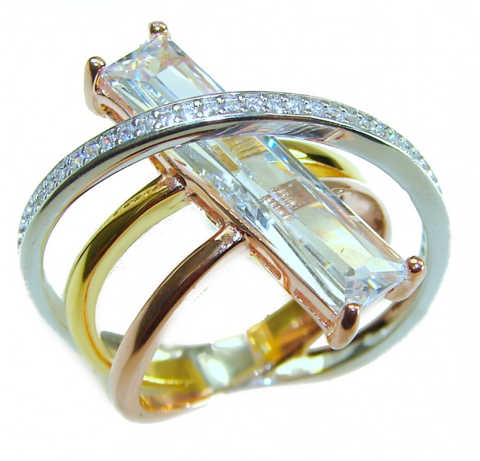 Modern design 8.8 carat White Topaz 2 tones .925 Sterling Silver brilliantly handcrafted ring s. 6