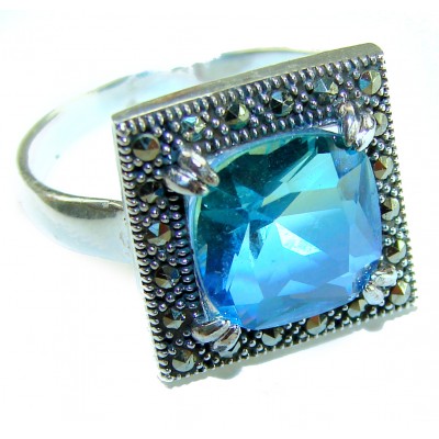 Divine Beauty 9.5 carat Aquamarine .925 Sterling Silver Handcrafted Large ring size 8