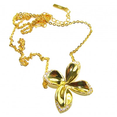 Lotus flower White Topaz highly polished 18K Gold over .925 Sterling Silver Italy made necklace