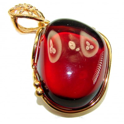Prehistoric cognac Authentic Baltic Amber 14K Gold over.925 Sterling Silver beautifully handcrafted Pendant