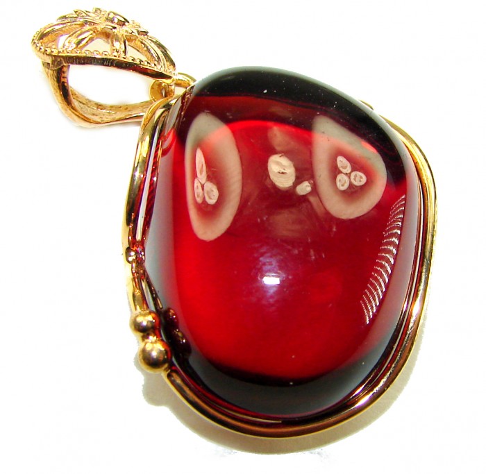 Prehistoric cognac Authentic Baltic Amber 14K Gold over.925 Sterling Silver beautifully handcrafted Pendant