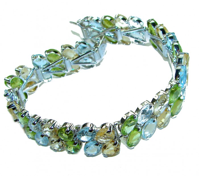 Spectacular 68.5 carat authentic Multigem .925 Sterling Silver handmade bangle Bracelet