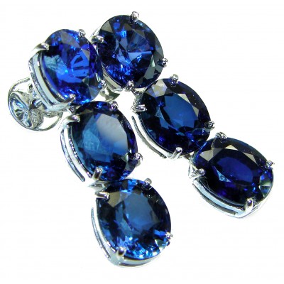 Deep Ocean 22.5 carat London Blue Topaz .925 Sterling Silver handmade Statement earrings