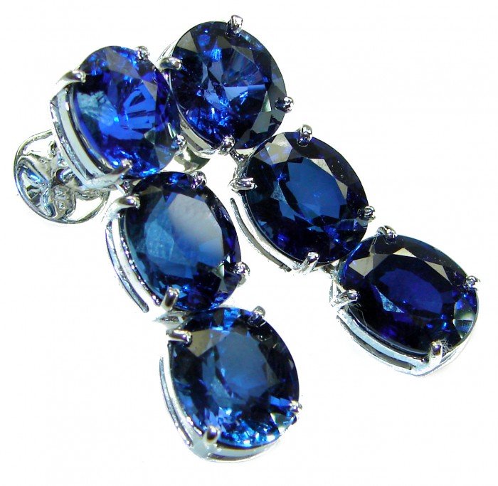 Deep Ocean 22.5 carat London Blue Topaz .925 Sterling Silver handmade Statement earrings