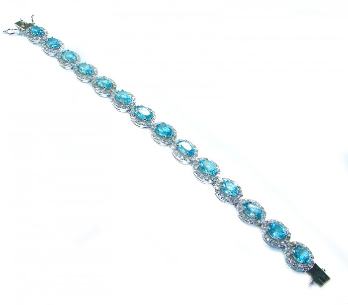 Spectacular 48.5 carat authentic Swiss Blue Topaz .925 Sterling Silver handmade Bracelet