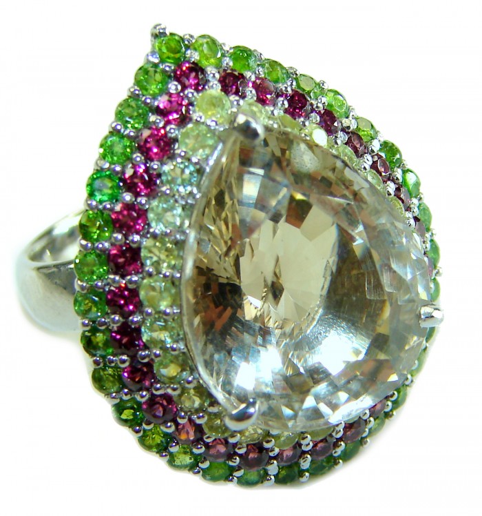 Celestial peace 29.5 carat Champagne Smoky Topaz .925 Sterling Silver HUGE Ring size 7 1/4