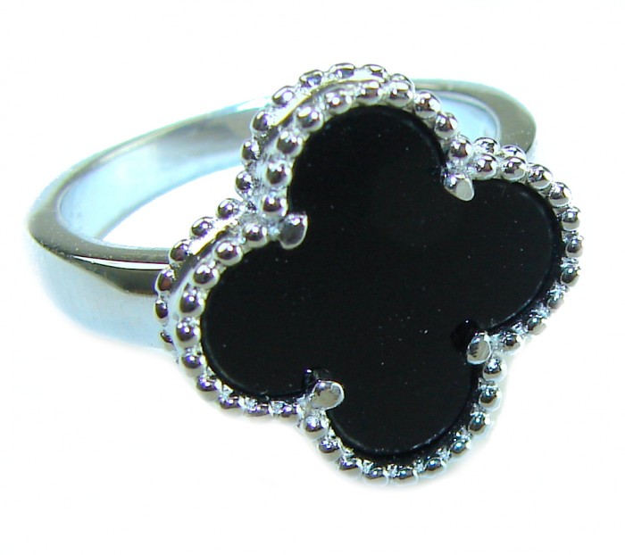 A four-leaf clover Onyx .925 Sterling Silver handcrafted ring s. 6 1/4