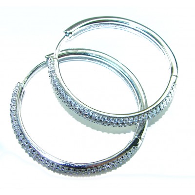 Allure Natural 8.2 carat White Topaz .925 Sterling Silver handcrafted hoop earrings
