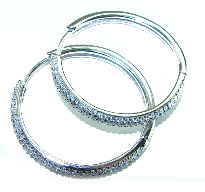 Allure Natural 8.2 carat White Topaz .925 Sterling Silver handcrafted hoop earrings