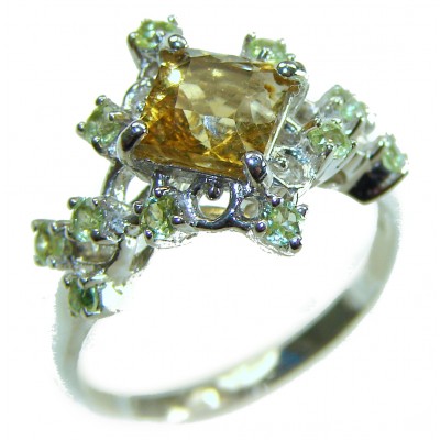 Golden Royalty 5.5 carat Citrine .925 Sterling Silver Handcrafted Huge Ring size 7