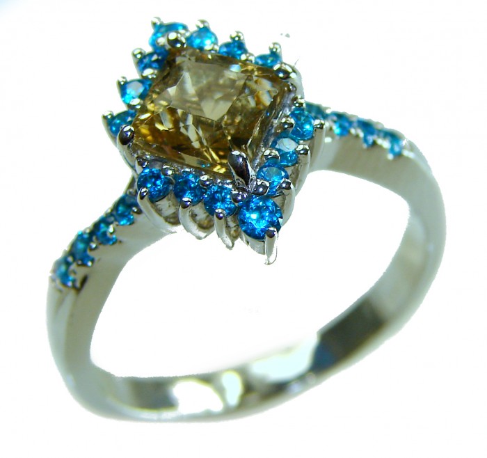 Alessia authentic 4.9 carat cushion cut Peridot .925 Sterling Silver handmade Ring s. 8