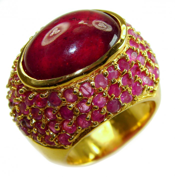 Bella Rosa Genuine 20.5 CARAT Ruby 24K Gold over .925 Sterling Silver Large Statement Ring size 6