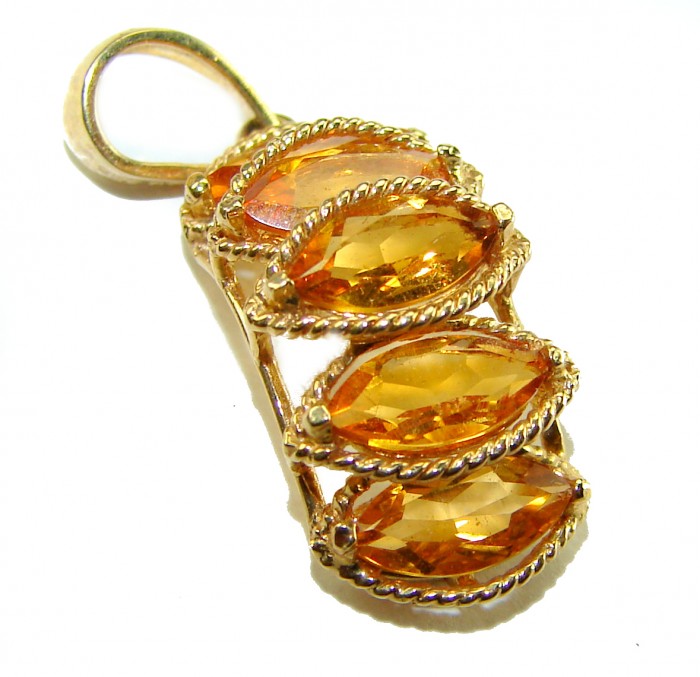 Authentic fancy cut 7.5 carat Citrine 14K REAL stamped Gold handcrafted Statement Pendant