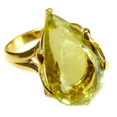 8.8 carat Genuine Lemon Quartz 14K Gold over .925 Sterling Silver handcrafted ring size 6