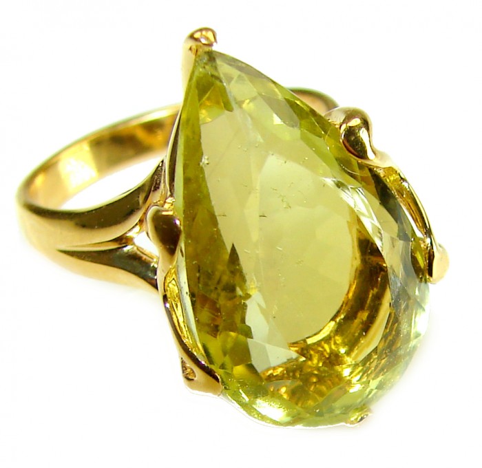 8.8 carat Genuine Lemon Quartz 14K Gold over .925 Sterling Silver handcrafted ring size 6