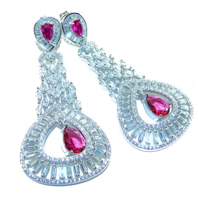 Pure Luxury 22.2 carat natural Ruby .925 Sterling Silver handmade Statement earrings