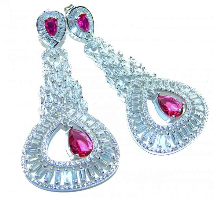 Pure Luxury 22.2 carat natural Ruby .925 Sterling Silver handmade Statement earrings