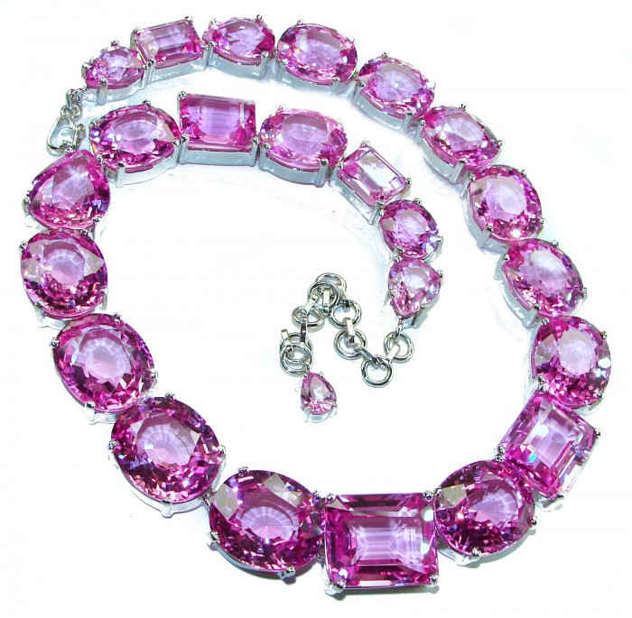 One-Of-A-Kind - Tiffany - Magnificent Pink 284.5 carat Pink Sapphire .925 Sterling Silver handcrafted Large Statement necklace, 175.8 grams - video