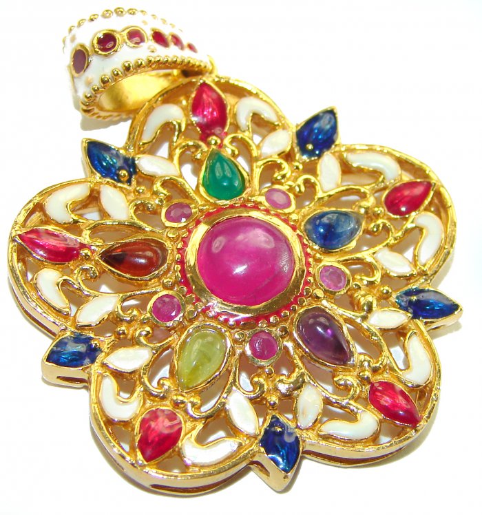 Circle of Life * Deluxe 8.2 carat authentic Ruby enamel 18K Gold over .925 Sterling Silver handmade Pendant - video