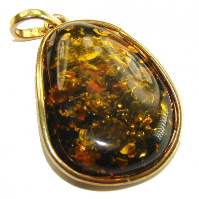 Prehistoric cognac Authentic Baltic Amber 14K Gold over.925 Sterling Silver beautifully handcrafted Pendant